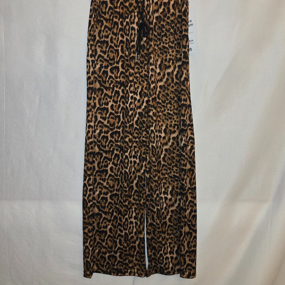 Leopard Stretchy Ribbed Drawstring Pants - Picture 6 of 7